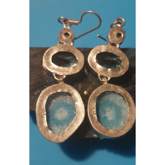 Blue druzy agate? Earrings with blue glass and faux pearl silver plated - Picture 8 of 9